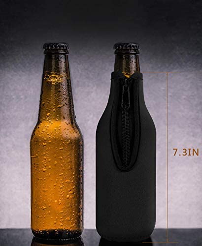 4 Pcs Beer Bottle Insulator Sleeve Different Color. Zip-up Bottle Jackets. Keeps Beer Cold and Hands Warm. Classic Extra Thick Neoprene with Stitched Fabric Edges, Enclosed Bottom, Perfect Fit