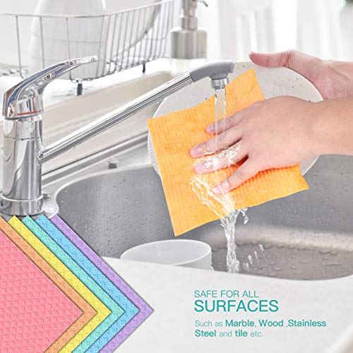 Jekayla Swedish Dishcloth Cellulose Sponge Cloths，Eco-Friendly Reusable Cleaning Cloths for Kitchen, 12 Pack of Absorbent Dish Washing Paper Towel (Multi)