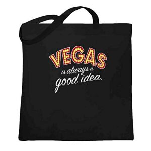 pop threads las vegas is always a good idea travel vacation black 15x15 inches large canvas tote bag