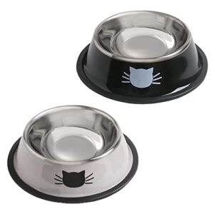 cat bowls for food and water,2pcs rapsrk non-slip stainless steel small cat food bowls 8 oz pet bowl with removable rubber base cat dog bowl,stackable cat puppy dishes cat bowls with cute cat painted