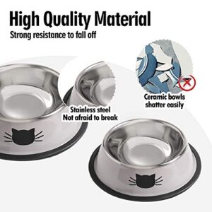 Cat Bowls for Food and Water,2PCS Rapsrk Non-Slip Stainless Steel Small Cat Food Bowls 8 Oz Pet Bowl with Removable Rubber Base Cat Dog Bowl,Stackable Cat Puppy Dishes Cat Bowls with Cute Cat Painted