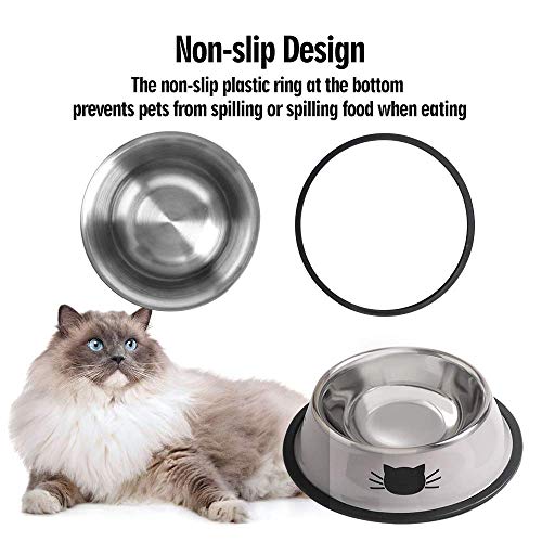 Cat Bowls for Food and Water,2PCS Rapsrk Non-Slip Stainless Steel Small Cat Food Bowls 8 Oz Pet Bowl with Removable Rubber Base Cat Dog Bowl,Stackable Cat Puppy Dishes Cat Bowls with Cute Cat Painted