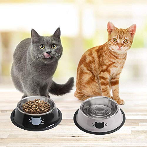 Cat Bowls for Food and Water,2PCS Rapsrk Non-Slip Stainless Steel Small Cat Food Bowls 8 Oz Pet Bowl with Removable Rubber Base Cat Dog Bowl,Stackable Cat Puppy Dishes Cat Bowls with Cute Cat Painted