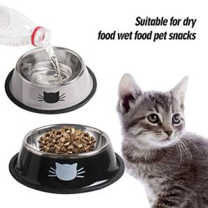Cat Bowls for Food and Water,2PCS Rapsrk Non-Slip Stainless Steel Small Cat Food Bowls 8 Oz Pet Bowl with Removable Rubber Base Cat Dog Bowl,Stackable Cat Puppy Dishes Cat Bowls with Cute Cat Painted