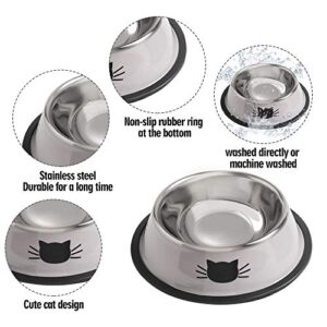 Cat Bowls for Food and Water,2PCS Rapsrk Non-Slip Stainless Steel Small Cat Food Bowls 8 Oz Pet Bowl with Removable Rubber Base Cat Dog Bowl,Stackable Cat Puppy Dishes Cat Bowls with Cute Cat Painted