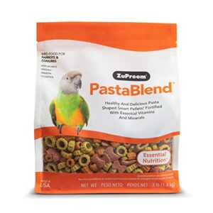 zupreem pastablend smart pellets bird food for parrots and conures, 3 lb bag - made in the usa, daily nutrition, essential vitamins, minerals for african greys, senegals, amazons, eclectus, cockatoos