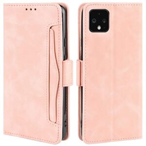 hualubro google pixel 4 case, magnetic full body protection shockproof flip leather wallet case cover with card slot holder for google pixel 4 phone case (pink)