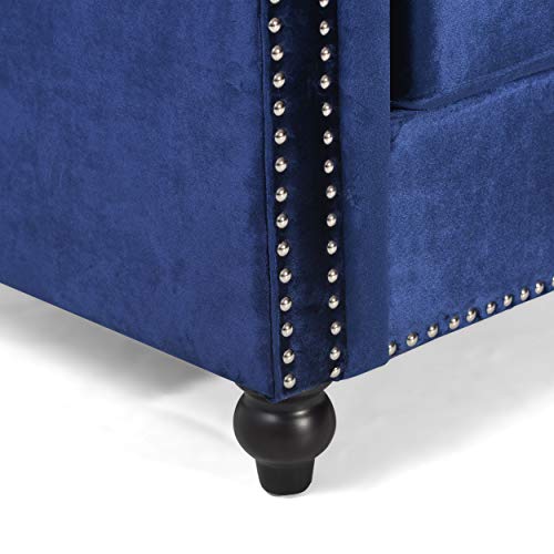 Great Deal Furniture Laura Tufted Chesterfield Velvet 3 Seater Sofa, Midnight Blue and Dark Brown