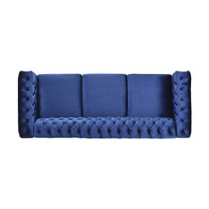 Great Deal Furniture Laura Tufted Chesterfield Velvet 3 Seater Sofa, Midnight Blue and Dark Brown