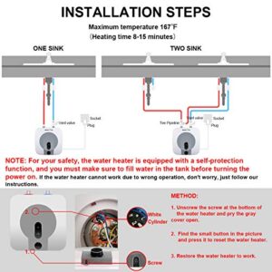 110V-120V 1.5Kw Electric Tank Hot 2.5 Gallon Water Heater Storage，Small Under Sink Counter RV TR Endless Trailer Kitchen Compact Point-of-Use,1 PCs 16” Long 1/2”FIP Stainless Steel Water Hoses 9.5L