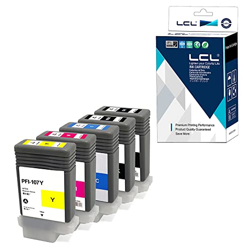 LCL Compatible Ink Cartridge Replacement for Canon PFI107 PFI-107 PFI-107MBK PFI-107BK PFI-107C PFI-107M PFI-107Y 6704B001 6705B001 6706B001 6707B001 6708B001 (5-Pack KCMYMBK)