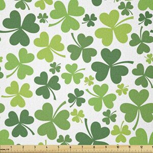 ambesonne clover fabric by the yard, st patrick's day pattern with irregular continuous shamrocks, stretch knit fabric for clothing sewing and arts crafts, 1 yard, green lime