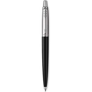 parker jotter ballpoint pen, black finish with chrome trim, medium point, blue ink, 1 count