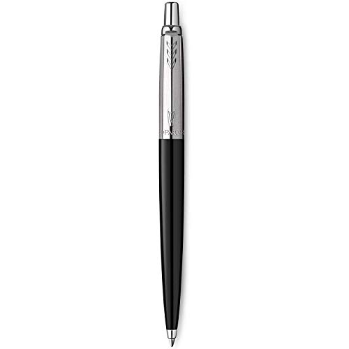 Parker Jotter Ballpoint Pen, Black Finish with Chrome Trim, Medium Point, Blue Ink, 1 Count