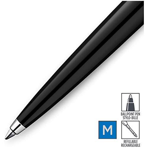 Parker Jotter Ballpoint Pen, Black Finish with Chrome Trim, Medium Point, Blue Ink, 1 Count