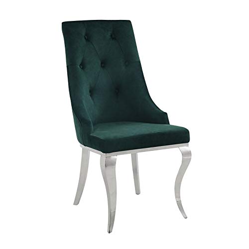 Acme Furniture Dekel Side Chair (Set-2) in Green Fabric and Stainless Steel