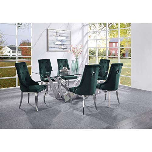 Acme Furniture Dekel Side Chair (Set-2) in Green Fabric and Stainless Steel