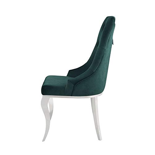 Acme Furniture Dekel Side Chair (Set-2) in Green Fabric and Stainless Steel