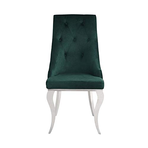 Acme Furniture Dekel Side Chair (Set-2) in Green Fabric and Stainless Steel