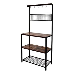 azl1 life concept industrial kitchen rack cupboard with 10 hooks, mesh panel, 3 shelves, and adjustable feet, for microwave oven cooking utensils, 33.1 inches, rustic brown