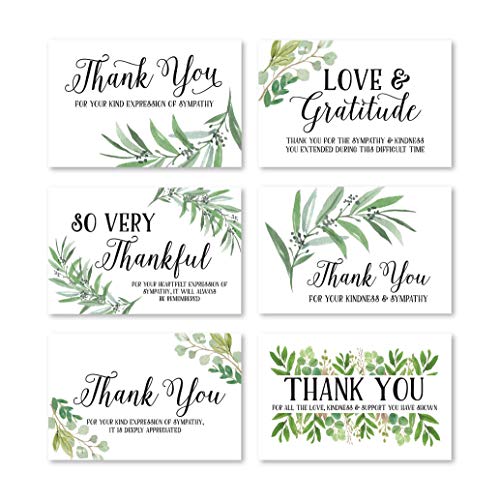 24 Foliage Sympathy Thank You Cards With Envelopes, Greenery Bereavement Funeral Thank You Note, Condolence Gratitude Supplies, Boho Personalized Religious Military Memorial With Message Stationery