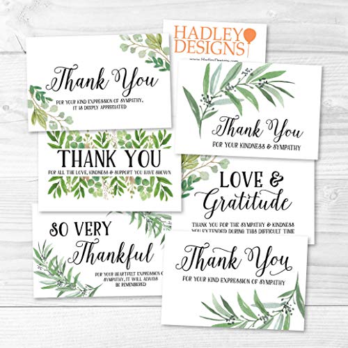 24 Foliage Sympathy Thank You Cards With Envelopes, Greenery Bereavement Funeral Thank You Note, Condolence Gratitude Supplies, Boho Personalized Religious Military Memorial With Message Stationery