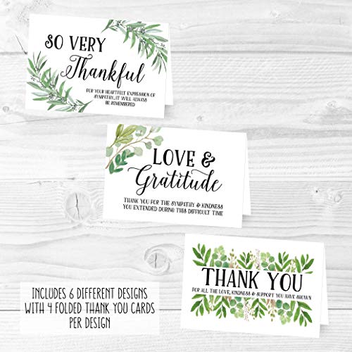 24 Foliage Sympathy Thank You Cards With Envelopes, Greenery Bereavement Funeral Thank You Note, Condolence Gratitude Supplies, Boho Personalized Religious Military Memorial With Message Stationery