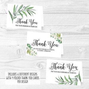 24 Foliage Sympathy Thank You Cards With Envelopes, Greenery Bereavement Funeral Thank You Note, Condolence Gratitude Supplies, Boho Personalized Religious Military Memorial With Message Stationery