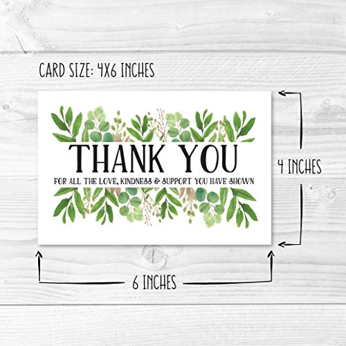 24 Foliage Sympathy Thank You Cards With Envelopes, Greenery Bereavement Funeral Thank You Note, Condolence Gratitude Supplies, Boho Personalized Religious Military Memorial With Message Stationery