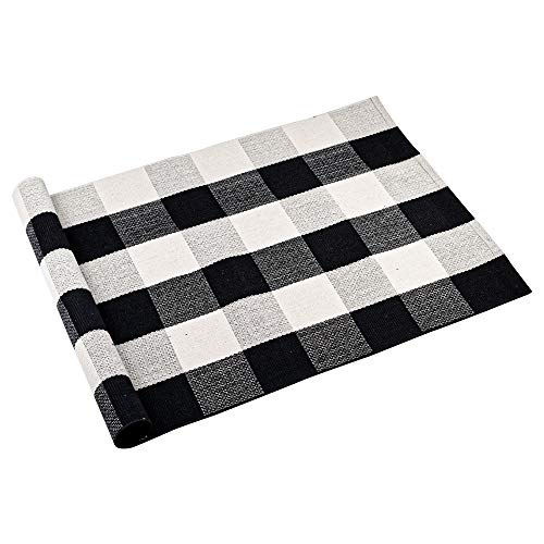 CHICHIC 23.2x37 Inch Buffalo Plaid Check Rug Area Rug Fall Decor Doormat Checkered Floor Mat Welcome Layered Mat Indoor for Door Porch Kitchen Farmhouse Entryway Bathroom Carpet Bedroom, Black White