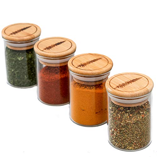 HighTree 5oz Glass Jars with Bamboo Lids and Airtight Silicone Seal, 150ml Spice Jars with Wood Lids (4 Pack)