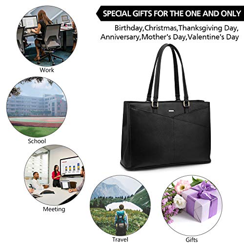 Laptop Tote Bag for Women 15.6 Inch Waterproof Leather Computer Bags Business Office Work Briefcase Black