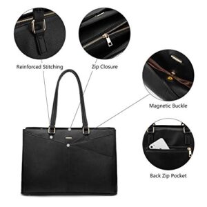 Laptop Tote Bag for Women 15.6 Inch Waterproof Leather Computer Bags Business Office Work Briefcase Black