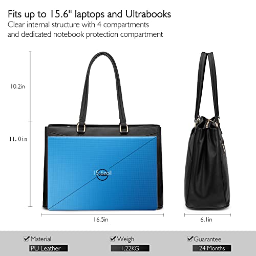 Laptop Tote Bag for Women 15.6 Inch Waterproof Leather Computer Bags Business Office Work Briefcase Black