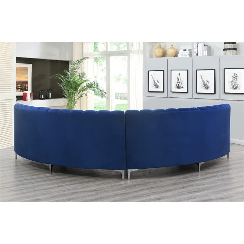 Legend Vansen Velvet Sofa for Living Room Oversized Round Shape Sectional, 142" L x 31" D x 36" H, Navy Blue