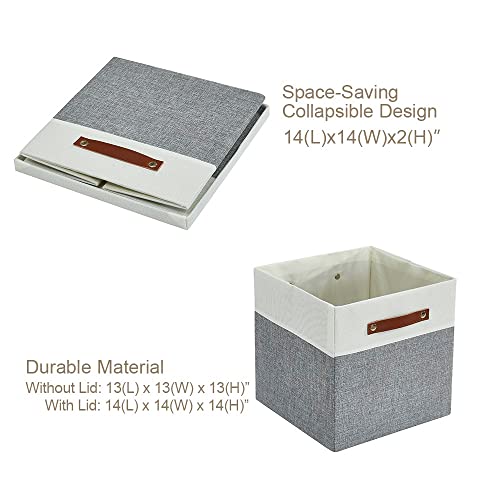 DECOMOMO Cube Storage Bins | Fabric Storage Cubes with Lid Closet Organizer Cubby Bins for Shelves Cloth Nursery Decorative Basket with Handles (Grey and White, 13 x 13 x 13 inch)