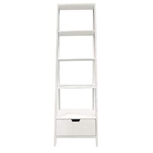 the urban port 4-shelf wooden ladder bookcase with bottom drawer, distressed white