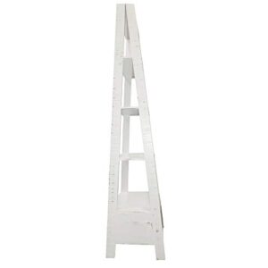 The Urban Port 4-Shelf Wooden Ladder Bookcase with Bottom Drawer, Distressed White