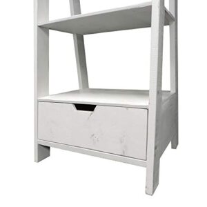 The Urban Port 4-Shelf Wooden Ladder Bookcase with Bottom Drawer, Distressed White