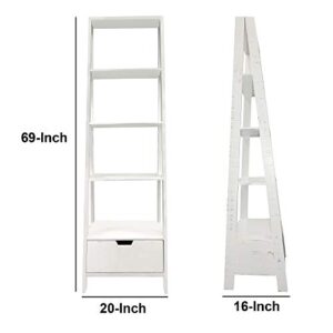 The Urban Port 4-Shelf Wooden Ladder Bookcase with Bottom Drawer, Distressed White