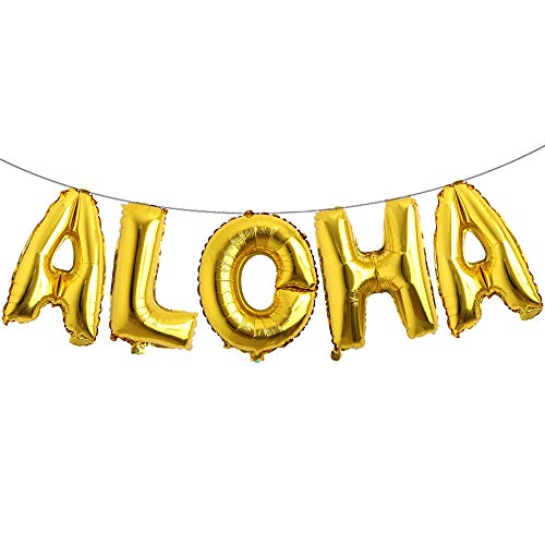 16 inch Tropical Hawaii Party Decorations Balloons Banner Aloha Foil Balloon Wedding Birthday Party Supplies (Aloha Gold)