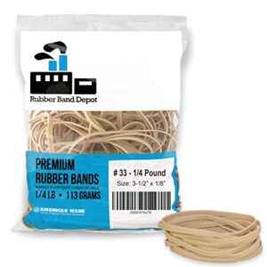 Rubber Bands, Rubber Band Depot, Size #33, Approximately 205 Rubber Bands Per Bag, Rubber Band Measurements: 3-1/2" x 1/8'' - 1/4 Pound