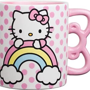 Silver Buffalo Hello Kitty Rainbow Dots Shaped Handle Ceramic Mug, 20 Ounces