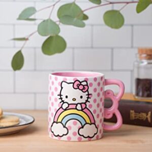 Silver Buffalo Hello Kitty Rainbow Dots Shaped Handle Ceramic Mug, 20 Ounces