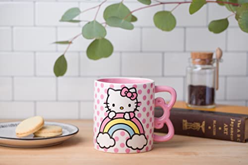 Silver Buffalo Hello Kitty Rainbow Dots Shaped Handle Ceramic Mug, 20 Ounces