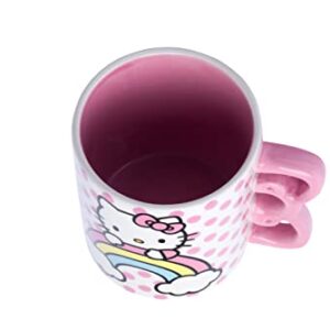 Silver Buffalo Hello Kitty Rainbow Dots Shaped Handle Ceramic Mug, 20 Ounces