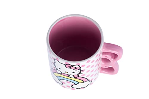 Silver Buffalo Hello Kitty Rainbow Dots Shaped Handle Ceramic Mug, 20 Ounces