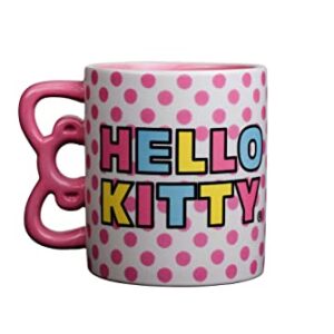 Silver Buffalo Hello Kitty Rainbow Dots Shaped Handle Ceramic Mug, 20 Ounces