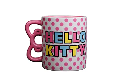 Silver Buffalo Hello Kitty Rainbow Dots Shaped Handle Ceramic Mug, 20 Ounces