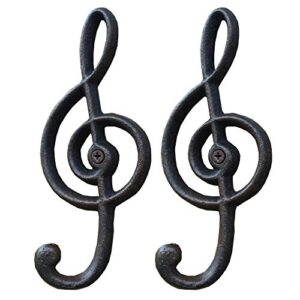 run 2 pieces american rural retro cast iron musical note hook wall hanging coat hat decorative single hook (2)